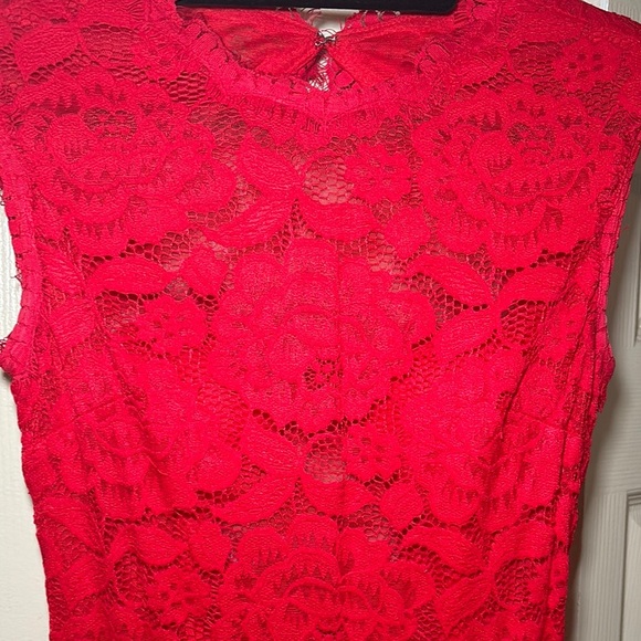 Betsy & Adam Red Cap Sleeve Prom Gown - Picture 3 of 11